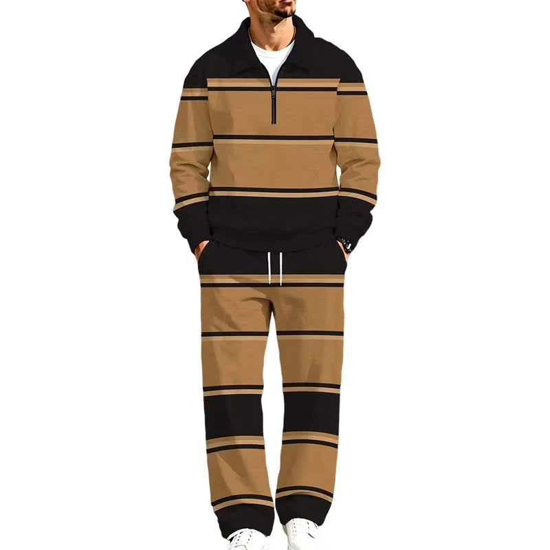 Men's Printed Half Zip Tracksuit Set