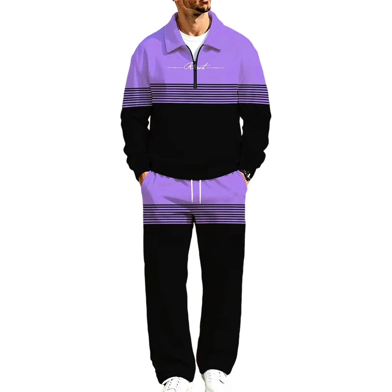 Men's Printed Half Zip Tracksuit Set