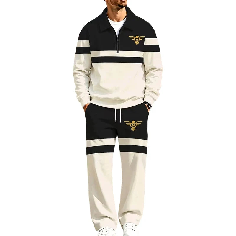 Men's Printed Half Zip Tracksuit Set