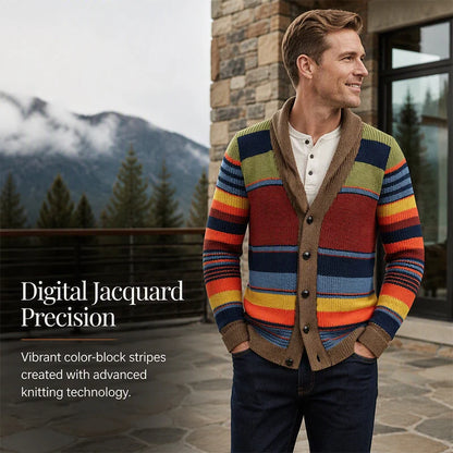 Men's Striped Shawl Collar Cardigan