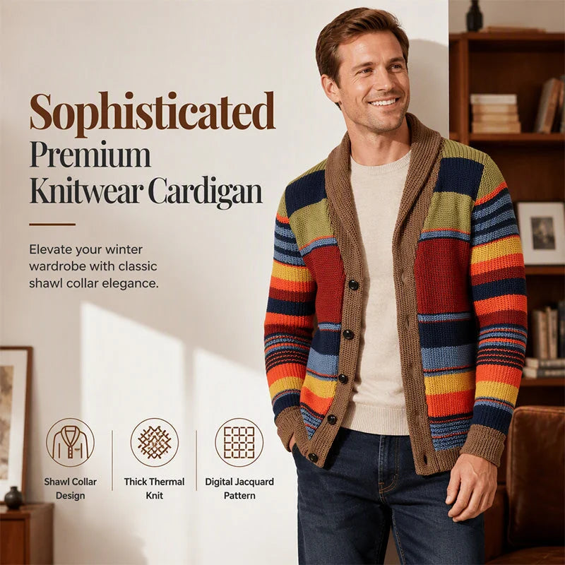Men's Striped Shawl Collar Cardigan