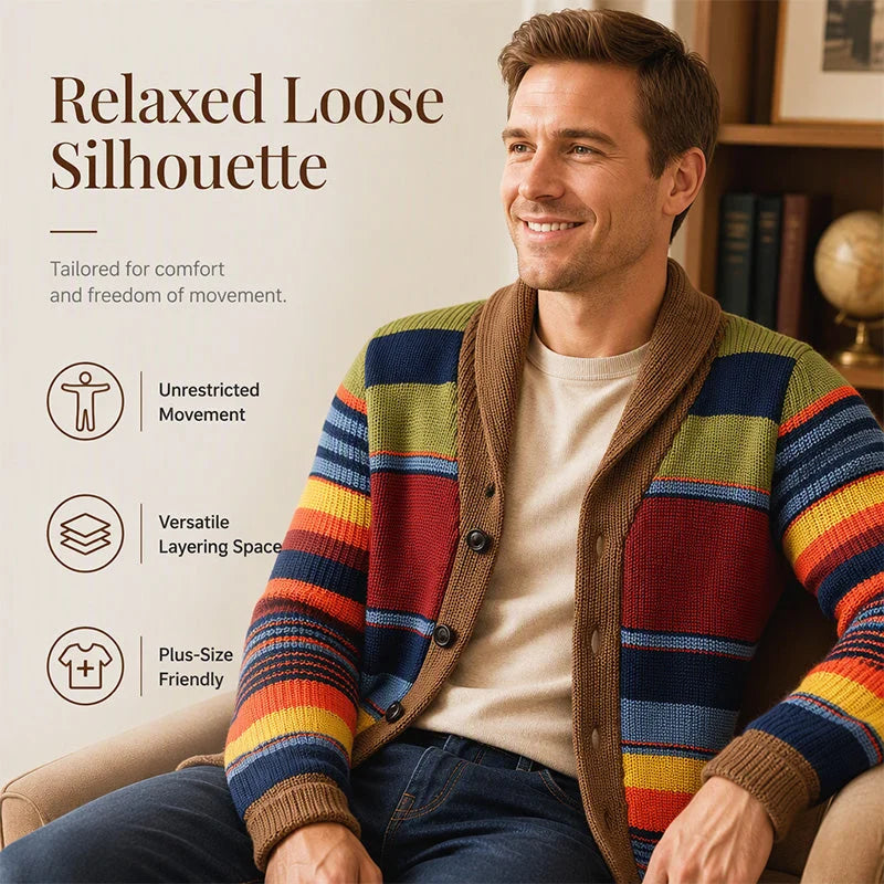 Men's Striped Shawl Collar Cardigan