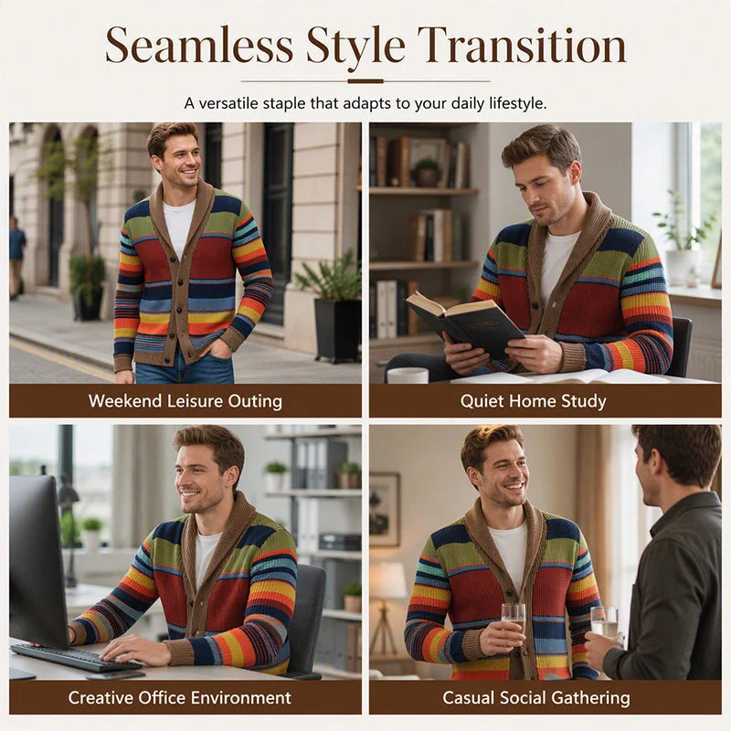 Men's Striped Shawl Collar Cardigan