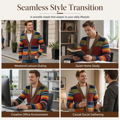 Men's Striped Shawl Collar Cardigan
