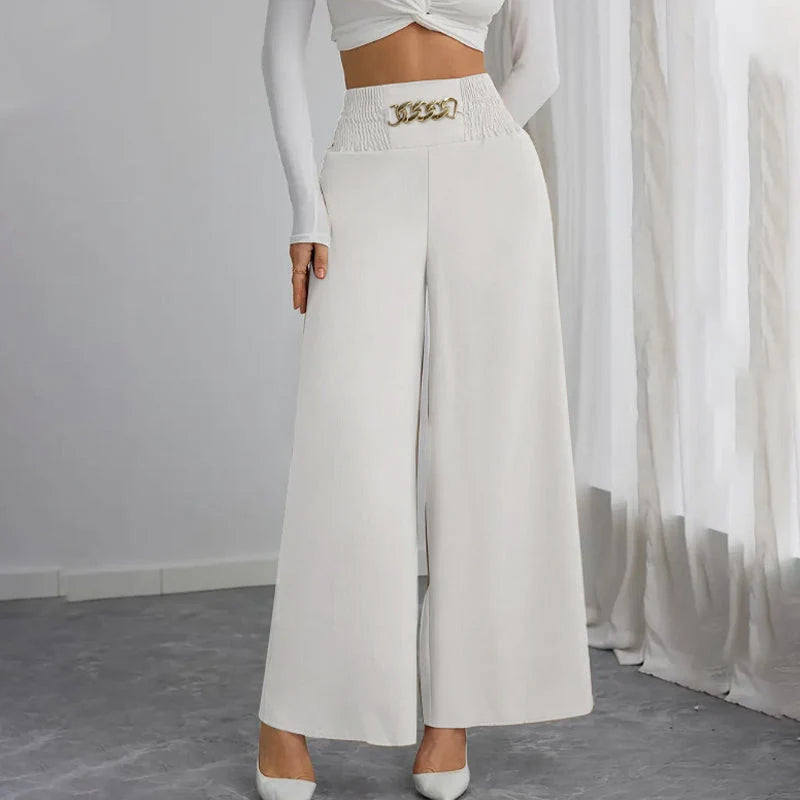Women's Smocked Waist Wide Leg Trousers