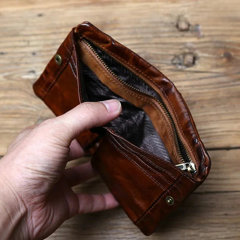 Leather-Look Snap Wallet with Zipper Vault
