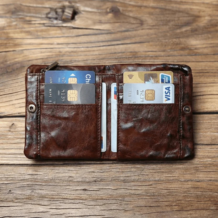 Leather-Look Snap Wallet with Zipper Vault