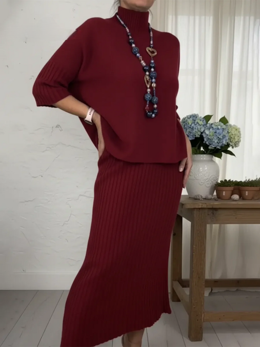 Women’s Elegant Knit Turtleneck Sweater & Skirt Set
