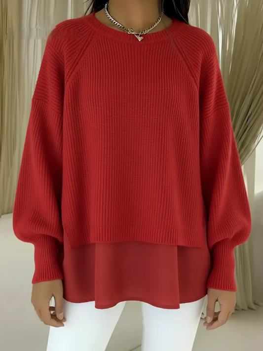 Women’s Patchwork Lantern-Sleeve Layered Knit Sweater