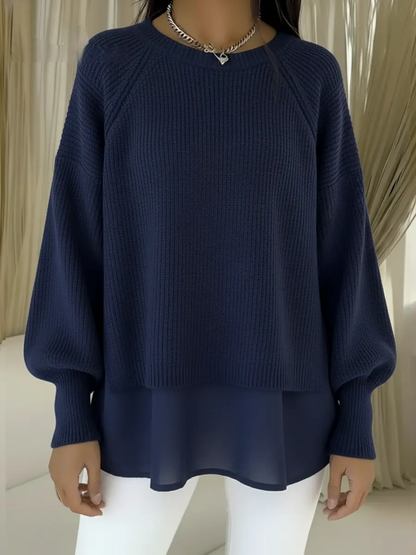 Women’s Patchwork Lantern-Sleeve Layered Knit Sweater