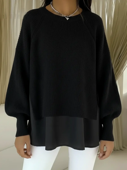 Women’s Patchwork Lantern-Sleeve Layered Knit Sweater