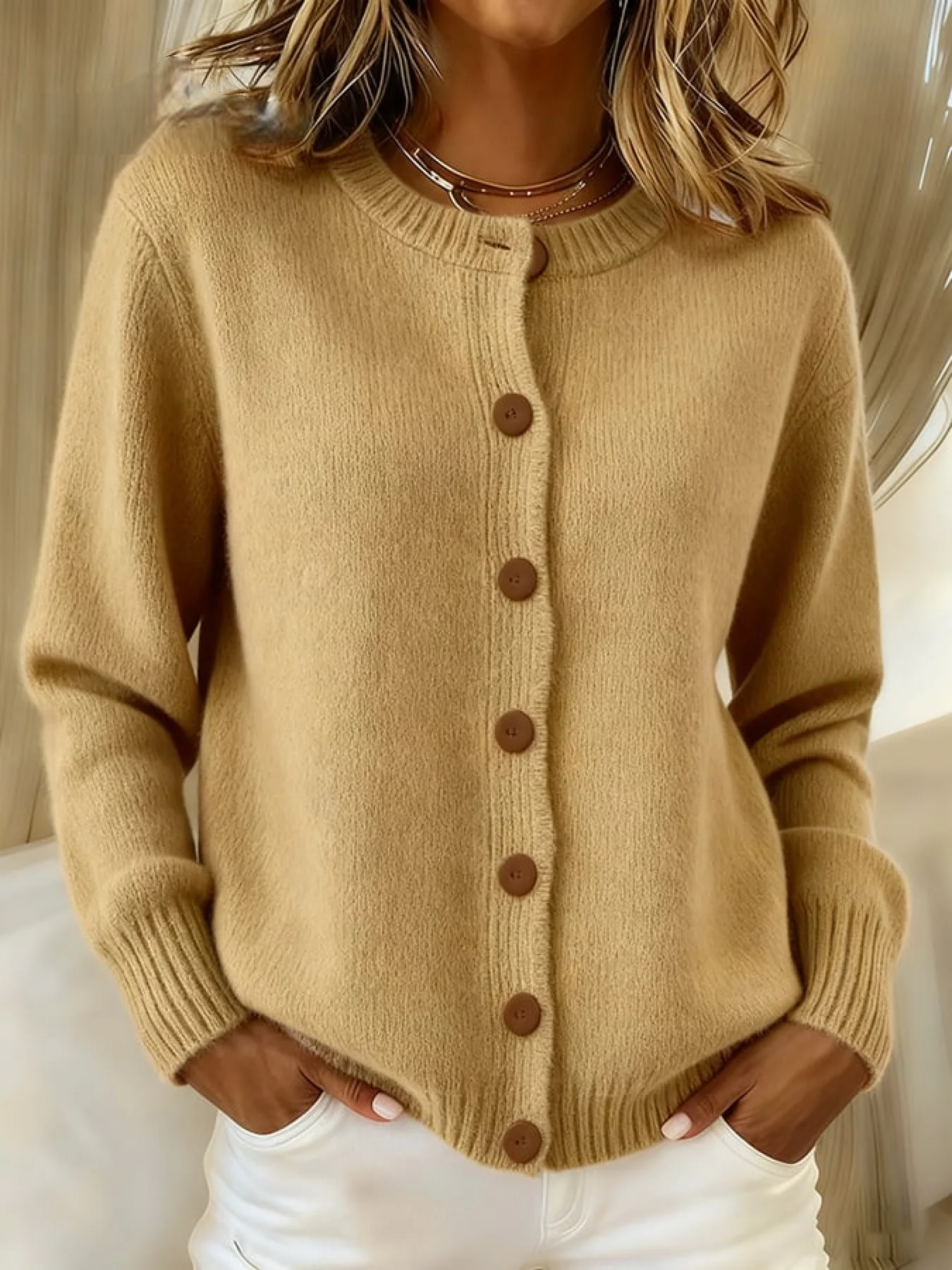 Women’s Retro Jacquard Knit Button-Front Cardigan