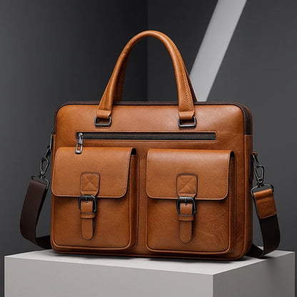 Structured PU Leather-Look A4 Laptop Business Shoulder Bag