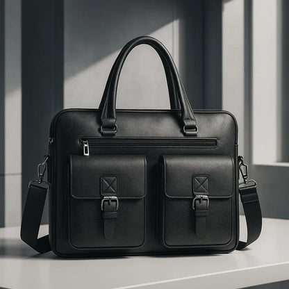 Structured PU Leather-Look A4 Laptop Business Shoulder Bag