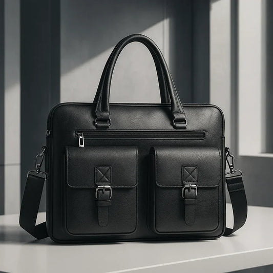 Structured PU Leather-Look A4 Laptop Business Shoulder Bag