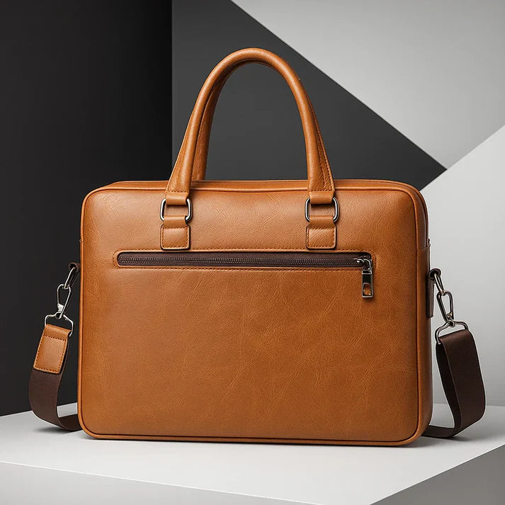 Structured PU Leather-Look A4 Laptop Business Shoulder Bag