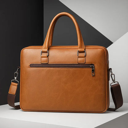 Structured PU Leather-Look A4 Laptop Business Shoulder Bag
