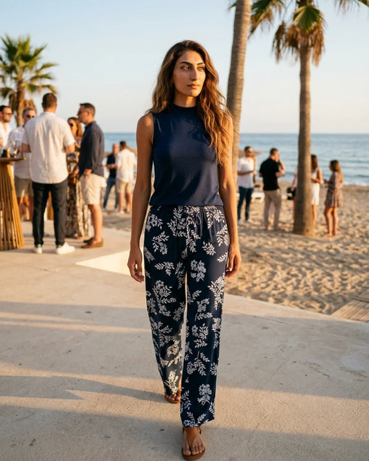 Women's Mock-Neck Top and Wide-Leg Trouser Set