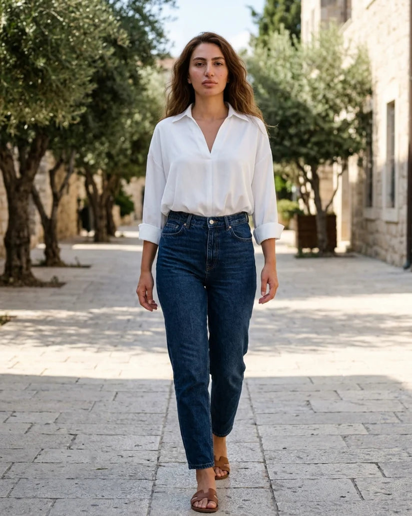 Women's Collared V-Neck Shirt Bodysuit