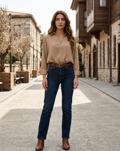 Women's Collared V-Neck Shirt Bodysuit