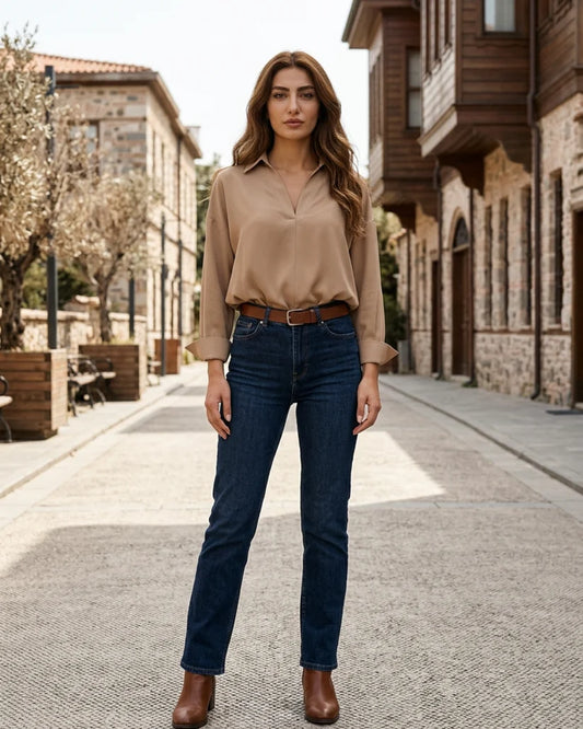 Women's Collared V-Neck Shirt Bodysuit