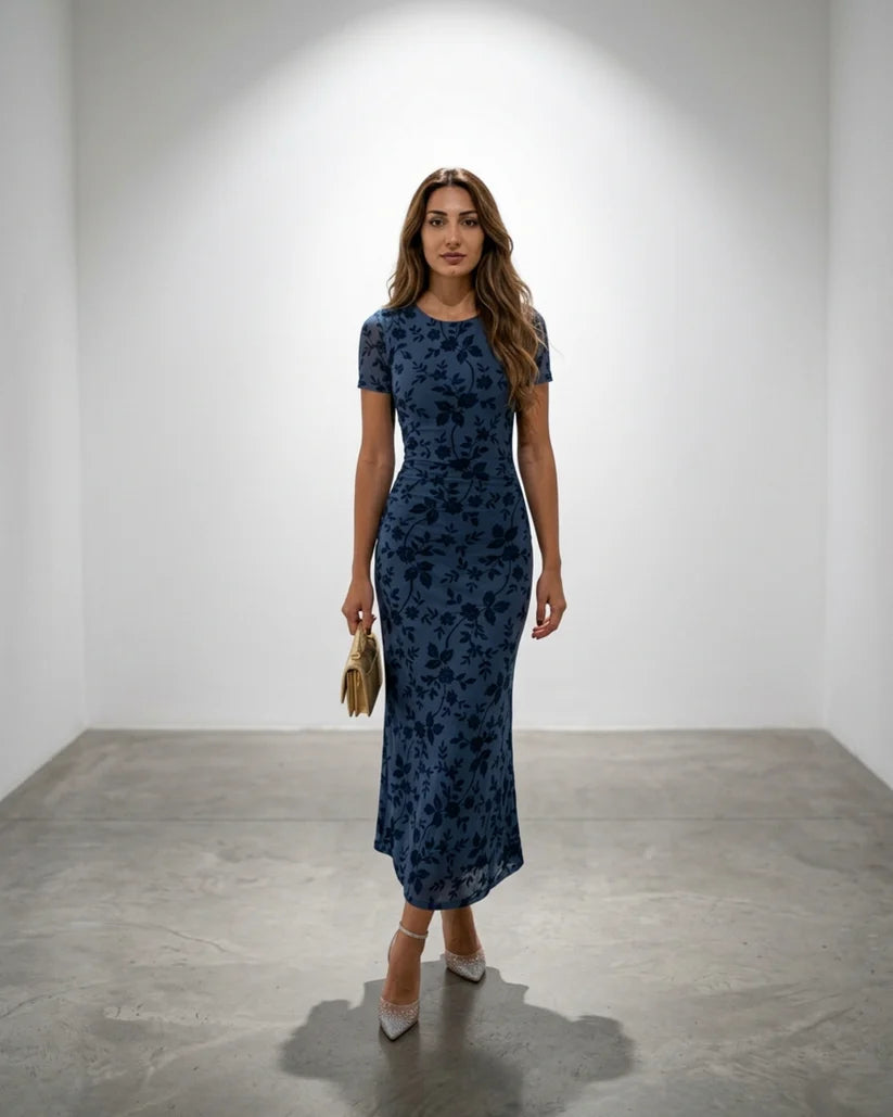 Women’s Floral Burnout Velvet Maxi Dress