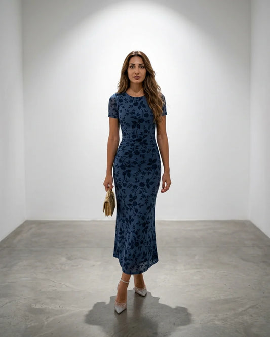 Women’s Floral Burnout Velvet Maxi Dress