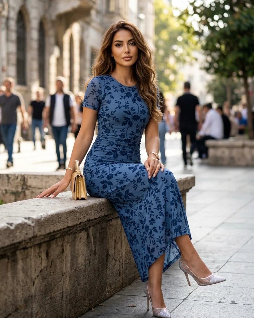 Women’s Floral Burnout Velvet Maxi Dress