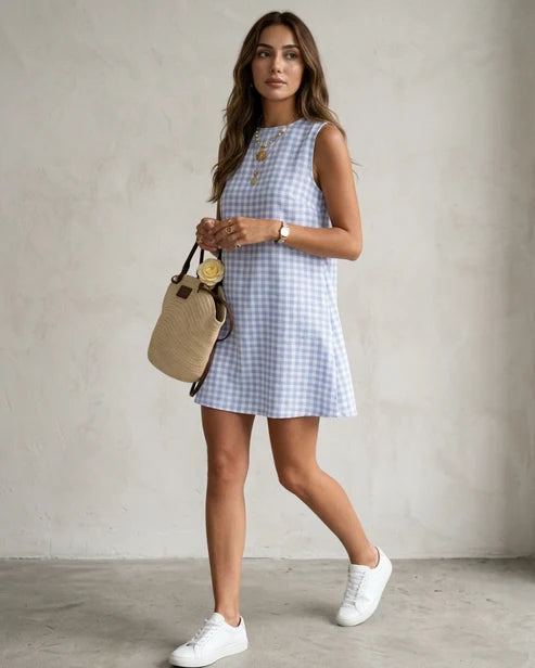Women’s Gingham Sleeveless Shift Mini Dress