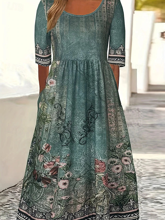 Women's elegant dress with boho print