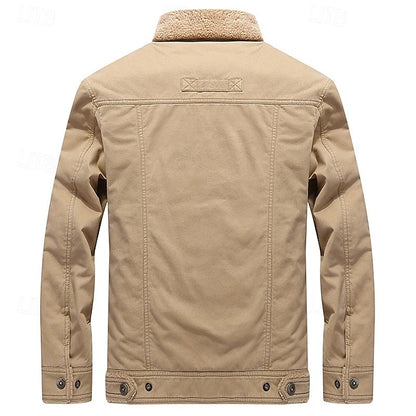 Men’s Cow-Print Sherpa Fleece Cargo Winter Jacket