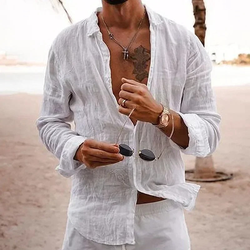 Men’s Lightweight Linen Blend Button-Up Shirt