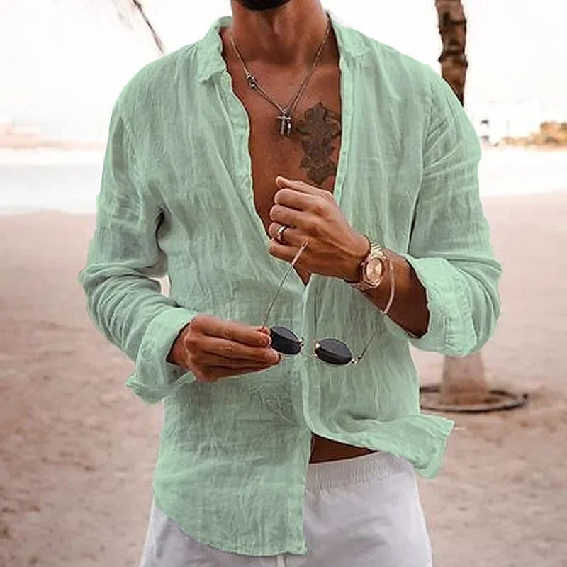 Men’s Lightweight Linen Blend Button-Up Shirt