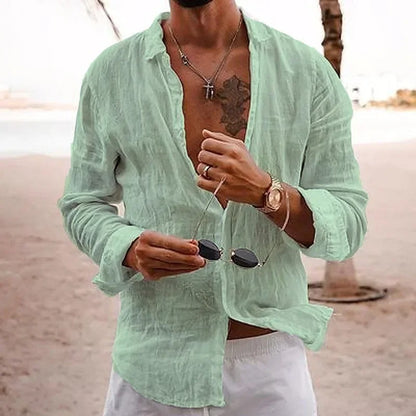 Men’s Lightweight Linen Blend Button-Up Shirt