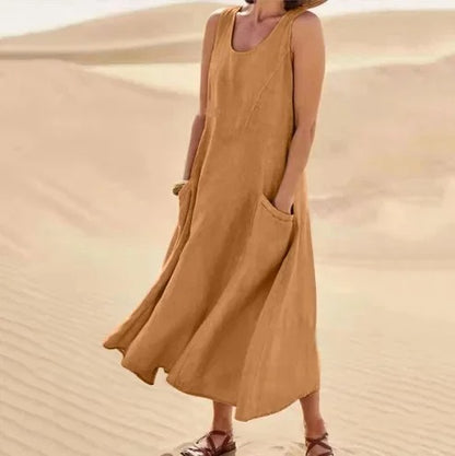 Women’s Round Neck Pocket Maxi Summer Dress
