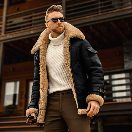 Men’s Mid-Length Shearling-Lined Aviator Jacket