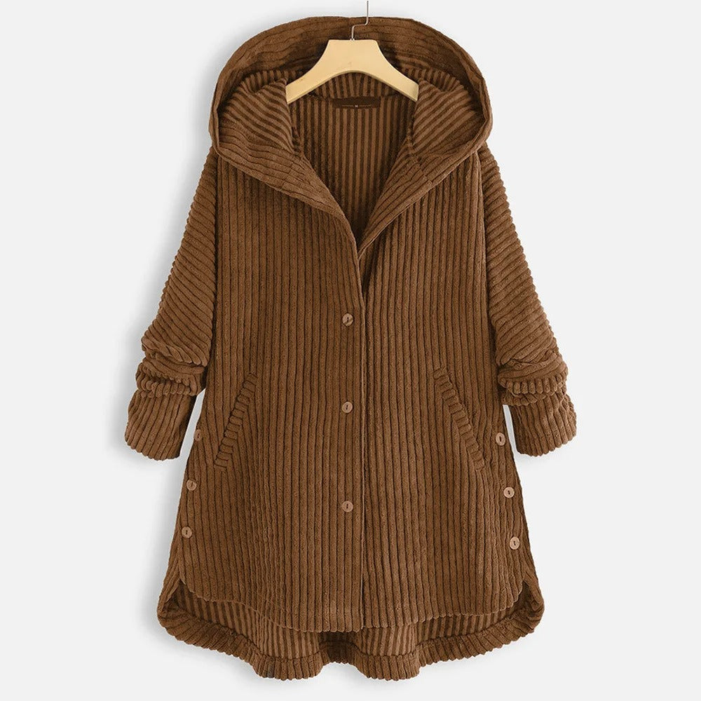 Casual Solid Color Thick Coat with Hood and Button Closure