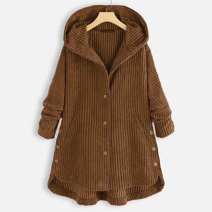 Casual Solid Color Thick Coat with Hood and Button Closure