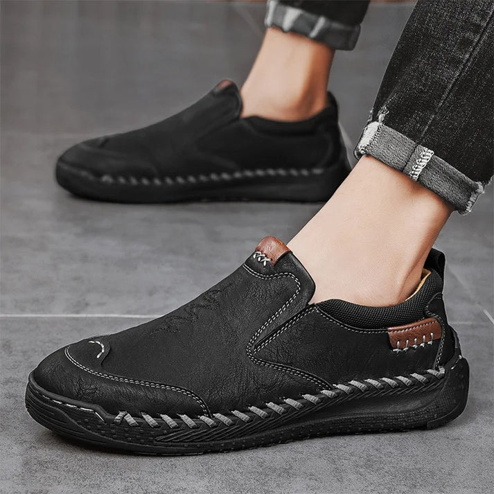 Men's Leather-Look Laceless Walking Shoes