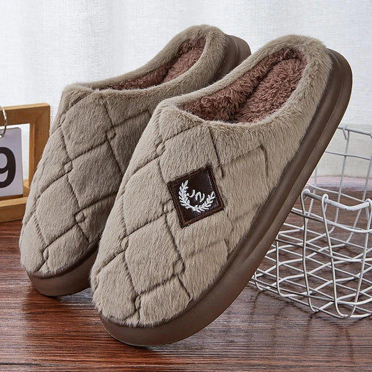 Men's Furry Plaid Memory Foam Slippers