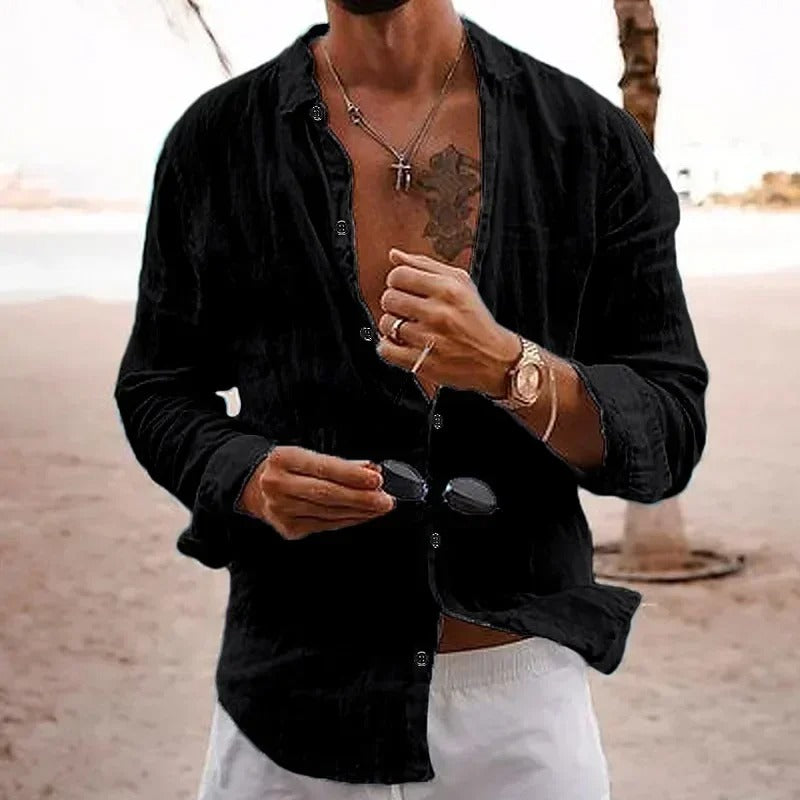 Men’s Lightweight Linen Blend Button-Up Shirt