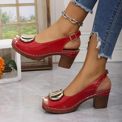 Sandals with Metal Buckle and Mid-Height Open Toe
