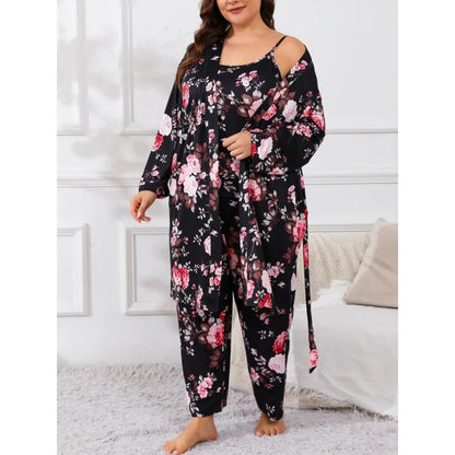 Women’s Milk-Silk 3-Piece Pyjama Set with Robe, Camisole and Long Trousers