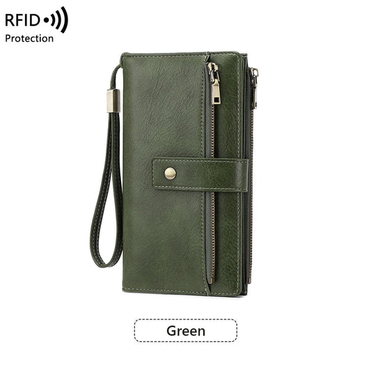 Women’s Tri-Fold Anti-Magnetic Long Wristlet Clutch Wallet
