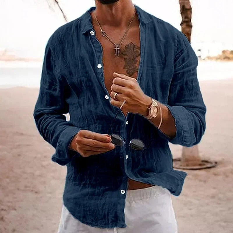 Men’s Lightweight Linen Blend Button-Up Shirt
