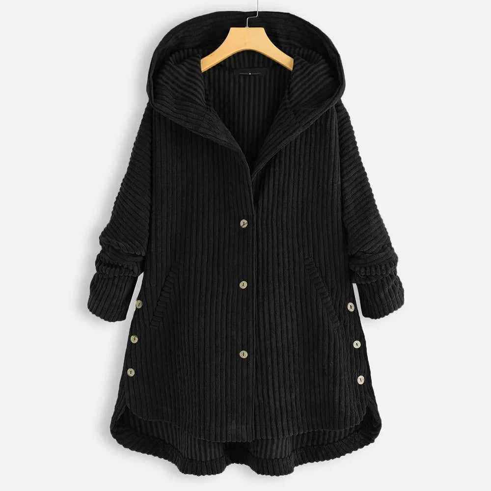 Casual Solid Color Thick Coat with Hood and Button Closure