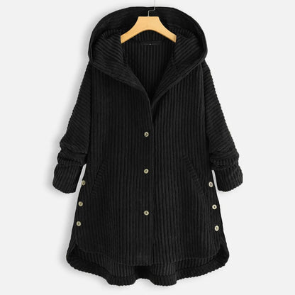Casual Solid Color Thick Coat with Hood and Button Closure