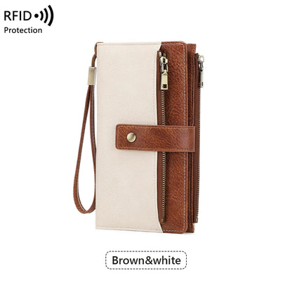 Women’s Tri-Fold Anti-Magnetic Long Wristlet Clutch Wallet