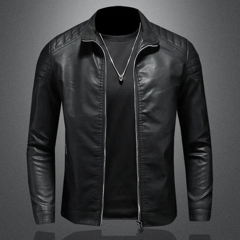 Men’s Classic PU Leather-Look Zip Jacket