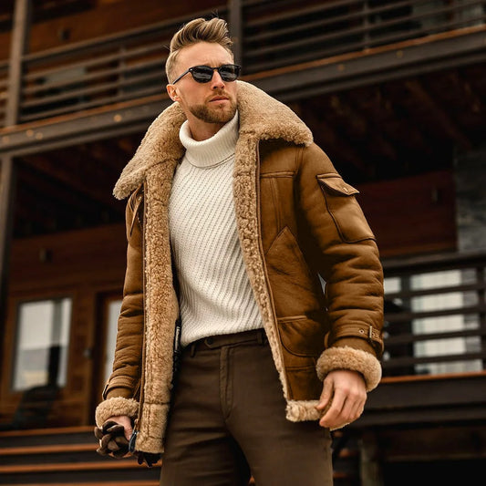 Men’s Mid-Length Shearling-Lined Aviator Jacket